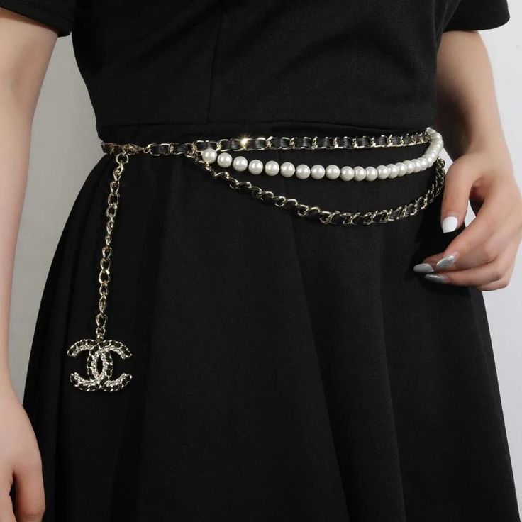 Pearl Belt, Classic Black Dress, Bad Idea, Chain Belt, Cute Jewelry, Fashion Games, Classic Black, Chic Outfits, Jewelry Pieces