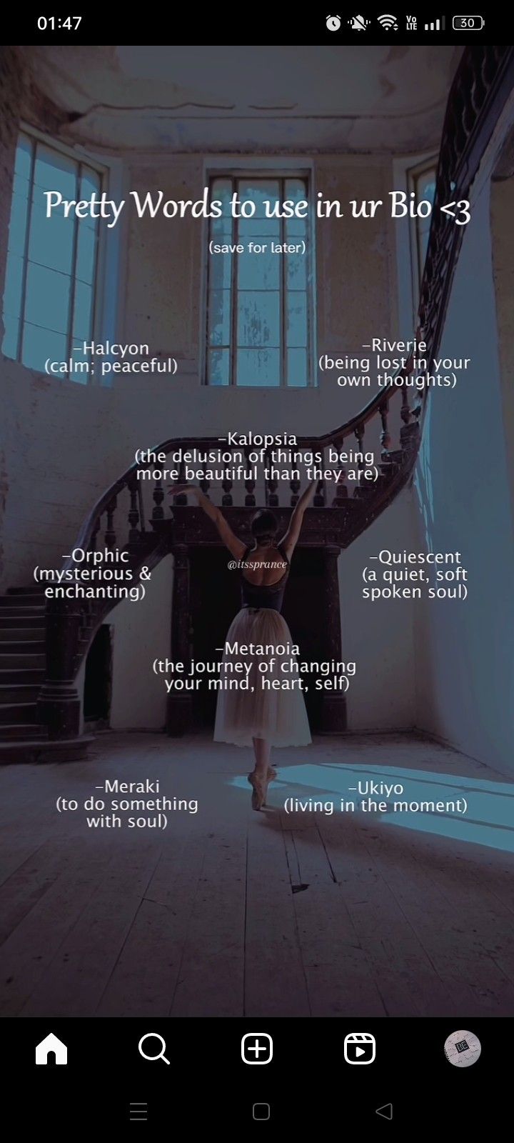 an image of a woman standing in front of stairs with words on the bottom and bottom