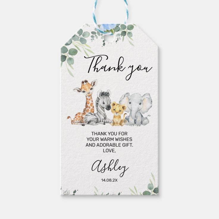 a thank tag with an image of two animals and the words, thank you