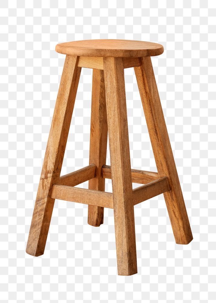 a wooden stool on a white background, with no people in the room to see it