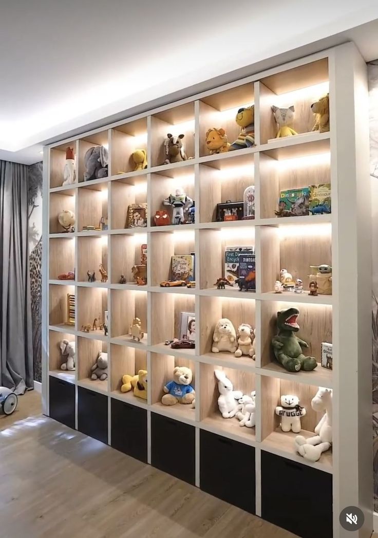 a room filled with lots of shelves covered in stuffed animals