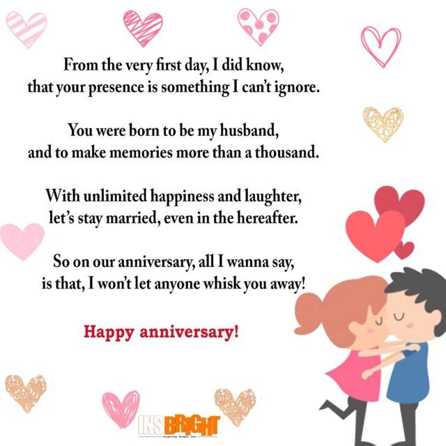 a happy anniversary card with two people hugging each other and hearts flying in the air