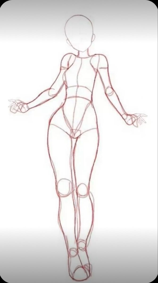 a drawing of a woman's body with hands and legs drawn in red pencil