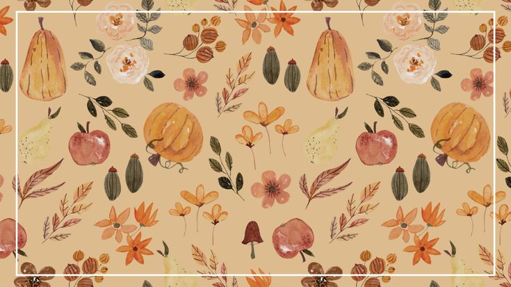 an orange and pink floral pattern on a beige background with a white square in the middle