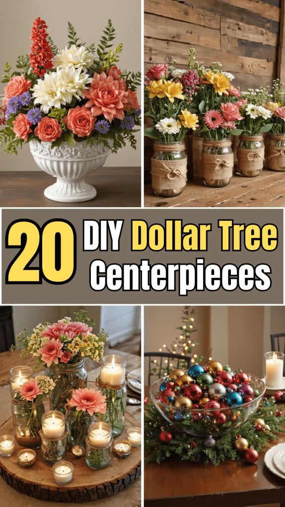 dollar tree centerpieces with candles and flowers