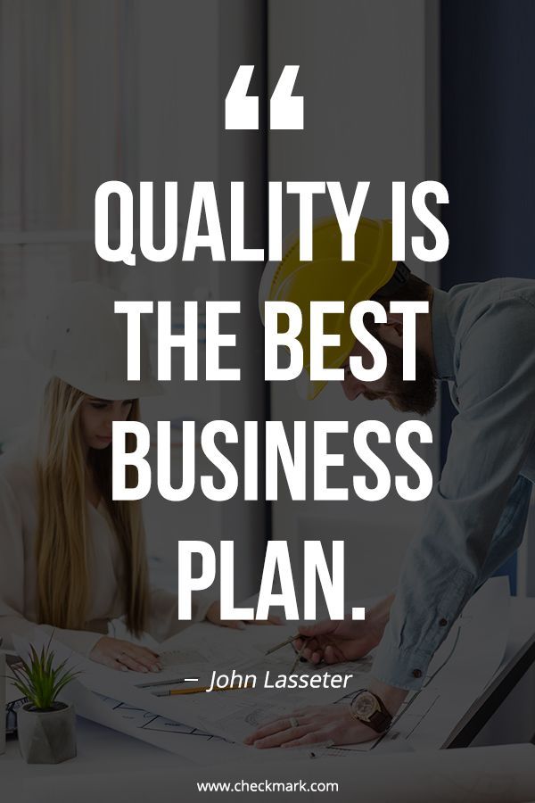 two people sitting at a desk with a quote on it that says quality is the best business plan