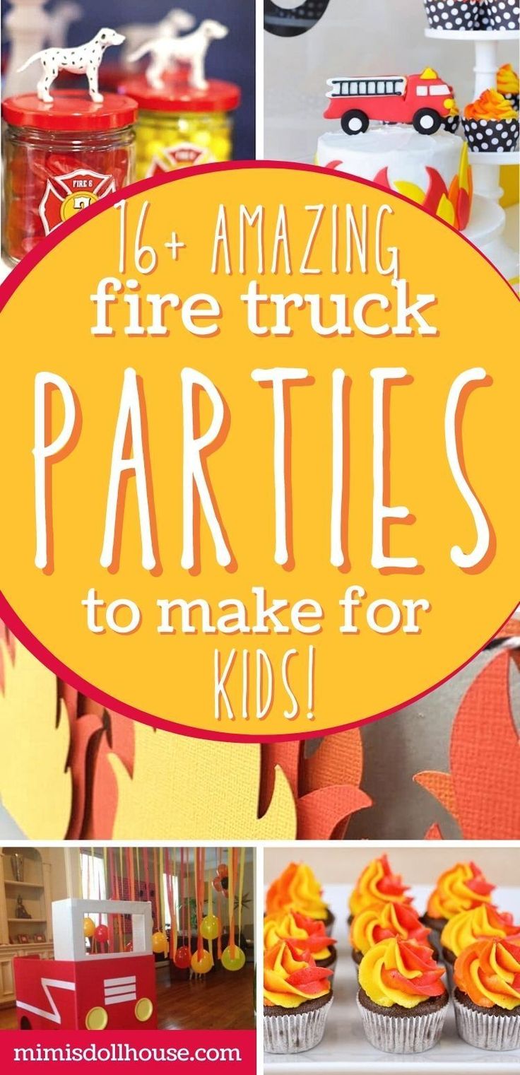 fire truck birthday party with cupcakes and other items for the kids to make