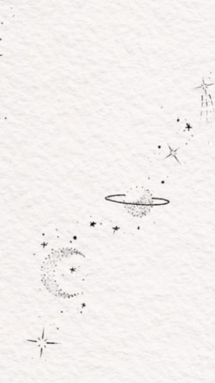 an ink drawing of stars and planets in the sky, with one flying through the air