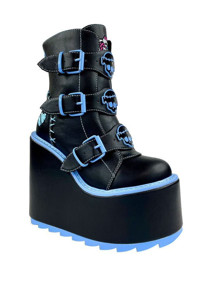 Monster High Boots, Monster High Shoes, Emo Shoes, Blue Platform Shoes, Chic Black Outfits, Frankie Stein, 6 Inch Heels, Dr Shoes, Black Platform Boots