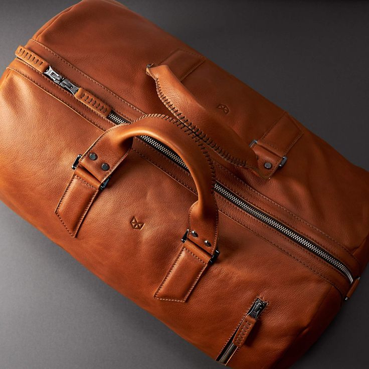 Substantial Leather Duffle Bag · Tan by Capra Leather Men's travel overnight bag design. product design made with full grain leather and linen interior. Unique color bag for men Duffle Bag Men, Leather Duffle Bag Men, Mens Duffle Bag, Leather Weekender Bag, Leather Duffel, No Thanks, Leather Backpacks, Backpack Pattern, Leather Rucksack