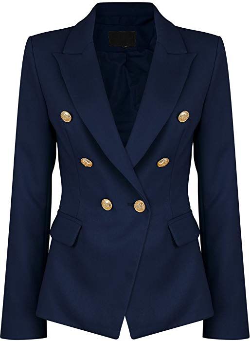 VIEMA MODA Womens Double Breasted Military Style Blazer Ladies Coat Jacket (US4, Navy) at Amazon Women's Coats Shop Dark Blue Coat, Ladies Coat, Balmain Blazer, Clothes Wishlist, Scottish Fashion, Ladies Blazer, Navy Blue Jacket, Style Blazer, Estilo Preppy