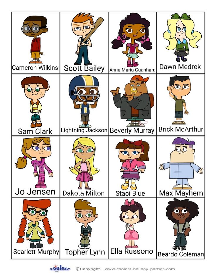 an image of cartoon characters with names