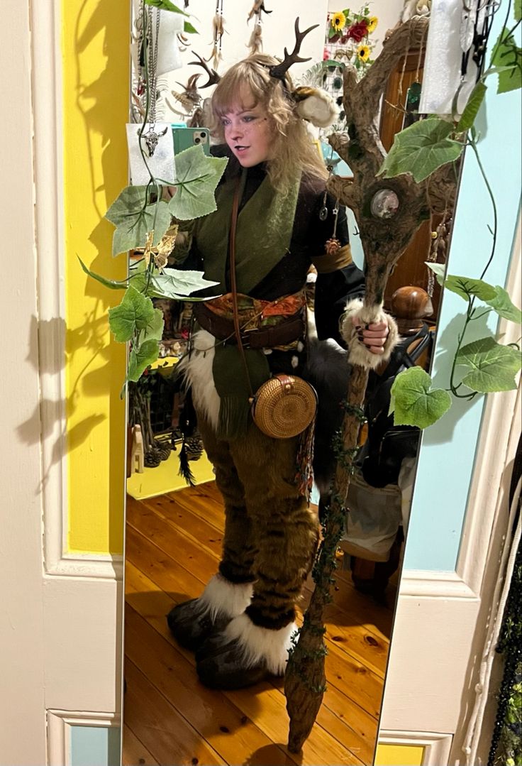 Satyr Cosplay Diy, Saytr Cosplay Diy, Faun Costume Diy, Jackalope Cosplay, Ren Faire Druid, Jackalope Costume, Fae Aesthetic Clothes, Fawn Cosplay, Satyr Cosplay