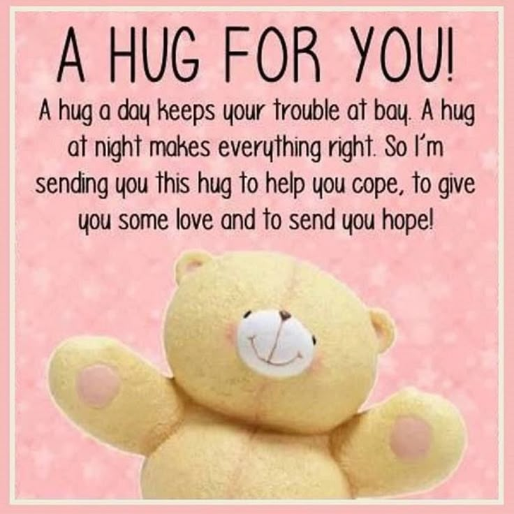 a teddy bear that is sitting in front of a pink background with the words hug for you