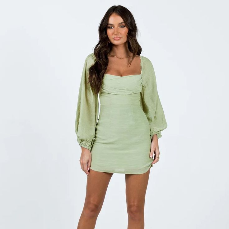 Princess Polly Warra Mini Dress In Sage. Long Sleeve, Back Zipper Closure. Long Sleeve Brunch Dress, Long Sleeve Fancy Mini Dresses, Green Banquet Dress, Long Sleeve Dress Semi Formal, Mid Size Hoco Dress, Short Green Homecoming Dresses, High School Homecoming Dresses Long Sleeve, Sage Dresses Short, Sage Green Mini Dresses