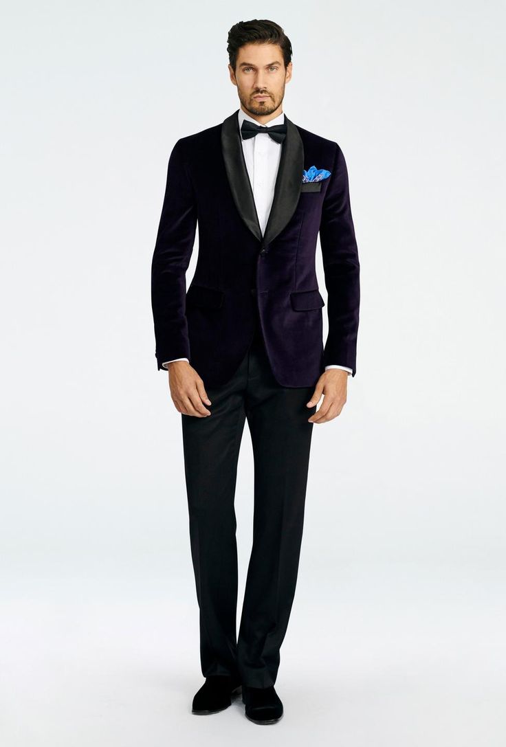 Demonstrate your eye for style with the Harford Purple Velvet Dinner Jacket. The perfect attire for special events in the fall and winter, this jacket is luxuriously soft and sleek. Black Tie Wedding Guest Attire, Purple Dinner, Velvet Tuxedo Jacket, Purple Tuxedo, Creative Black Tie, Velvet Jackets, Velvet Dinner Jacket, Gray Suits, Mens Formalwear