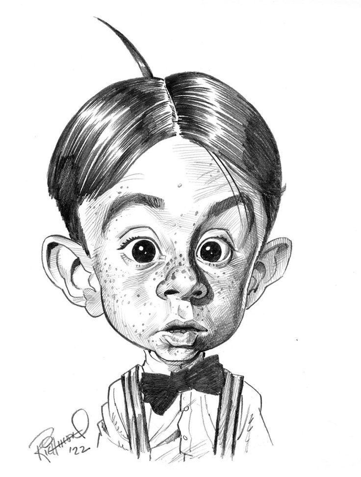 a black and white drawing of a young boy with freckles on his face