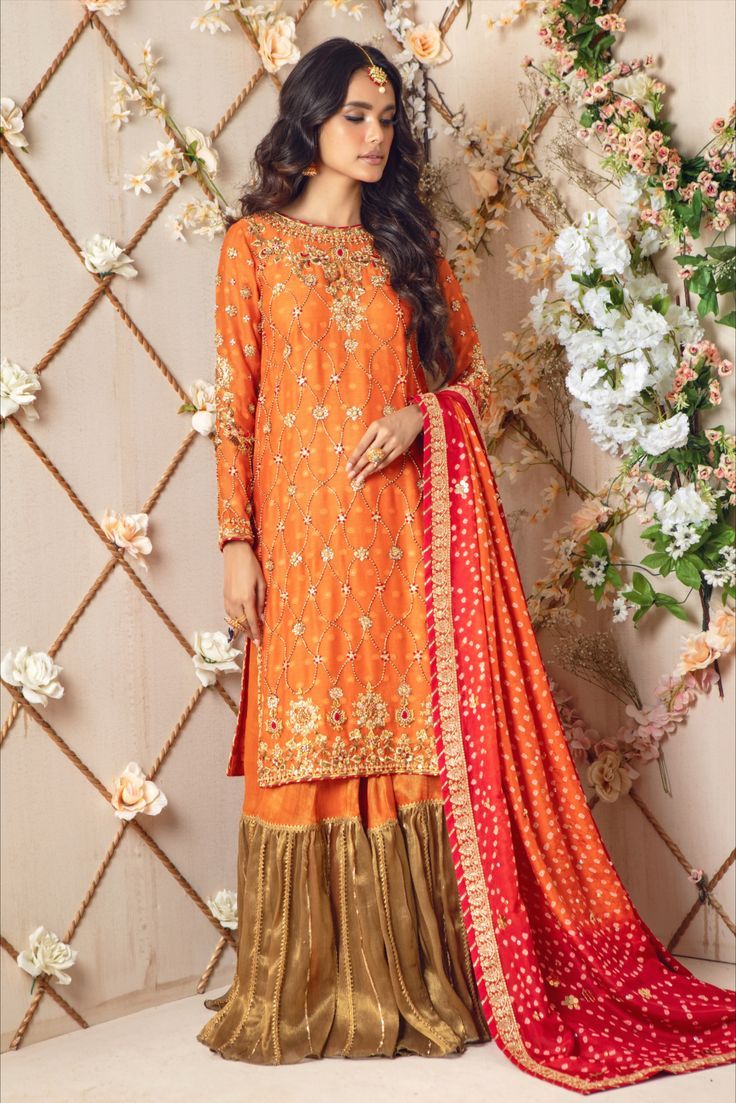 Kindly Read Detail Description on our Website. -> You can Also purchase this Outfit online from our website www.saroshsalman.com & pay by Visa or Master card. -> Free International Delivery -> Discount on Buying 2 or More -> Express Shipping by FEDEX & DHL Semi-stitched Orange Dress With Intricate Embroidery, Red Embellished Chanderi Traditional Wear, Gold Embellished Embroidered Fabric For Designer Wear, Unstitched Gold Hand Embellished Anarkali Set, Unstitched Hand Embellished Gold Anarkali Set, Gold Embellished Dola Silk Anarkali Set, Embellished Gold Kurta Saree, Embellished Gold Dola Silk Anarkali Set, Embellished Gold Dola Silk Dupatta