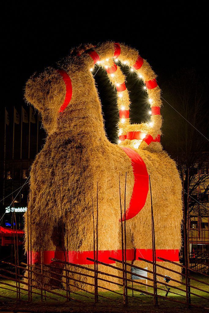 a large hay horse with lights on it's back