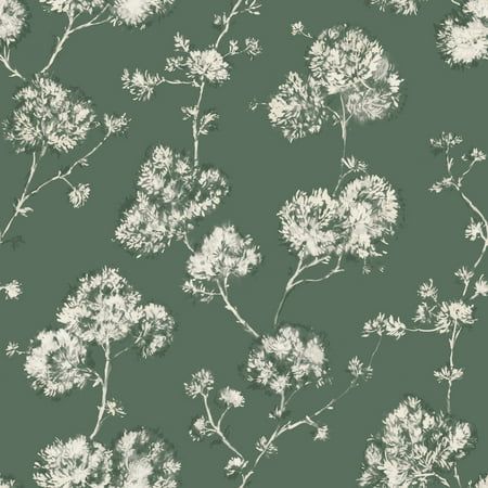 a green wallpaper with white flowers on it