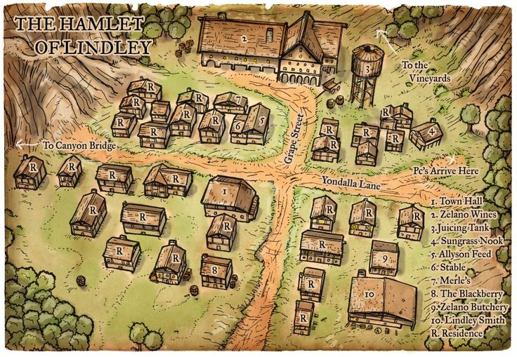 a map of the hamlet of fendenet, with several buildings and trees on it