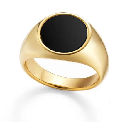 Every Ring Collection needs a black statement ring. This is it. 18k Rich Gold Plated Stainless Steel Filled Water-resistant Tarnish Free Safe to wear in the shower Hypoallergenic for my sensitive skin girls. Sleek Round Rings For Gifts, Minimalist Black Hypoallergenic Rings, Black Statement Ring, No Going Back, Mood Jewelry, Black Stone Ring, Ring Collection, Rings Cool, Black Stone