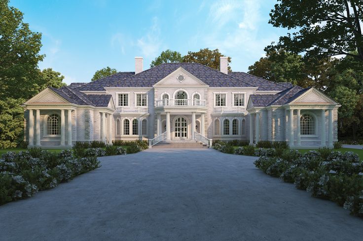 this is an artist's rendering of the front elevation of these luxury home plans