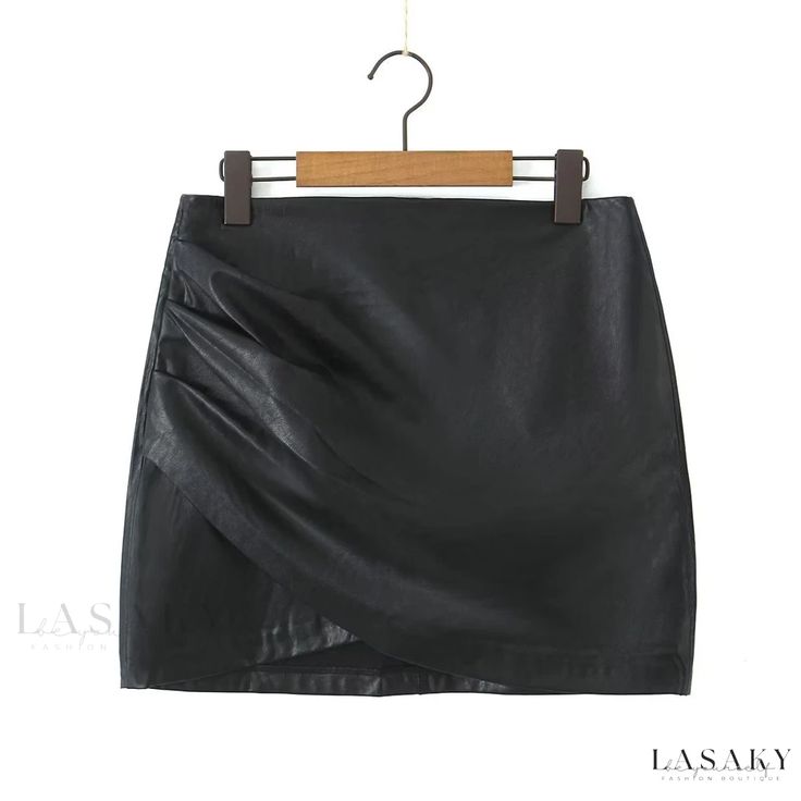 Lasaky - High-Waisted Black Pleated Pencil Skirt with a Fashionable Touch Short Black Pencil Skirt, Pleated Pencil Skirt, High Waisted Short Skirt, Black Pleated Mini Skirt, Stretch Satin Fabric, Short Black Skirt, Body Skirt, Knit Wrap Dress, Black High Waisted Shorts