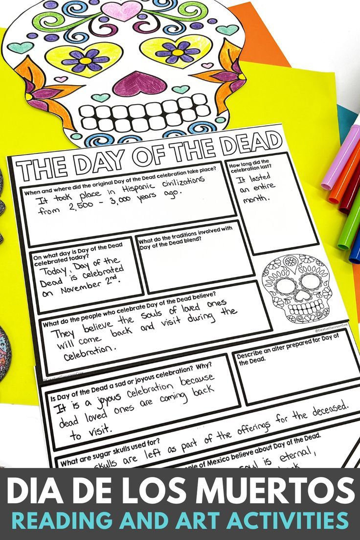 the day of the dead reading and art activities for kids to practice their writing skills