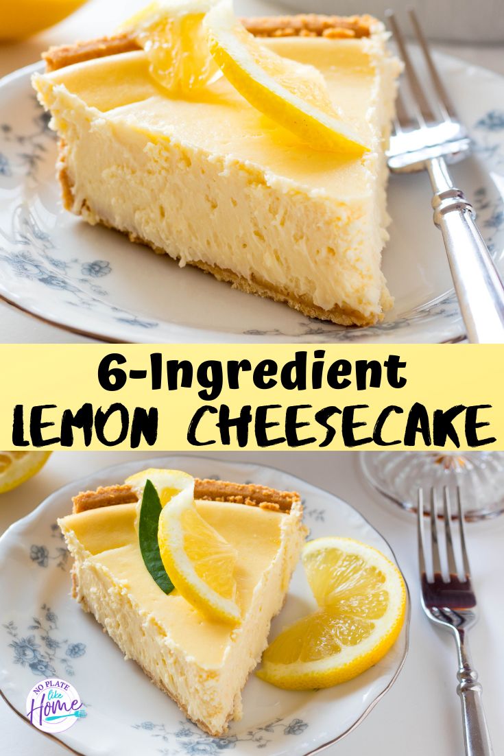 there is a slice of lemon cheesecake on the plate