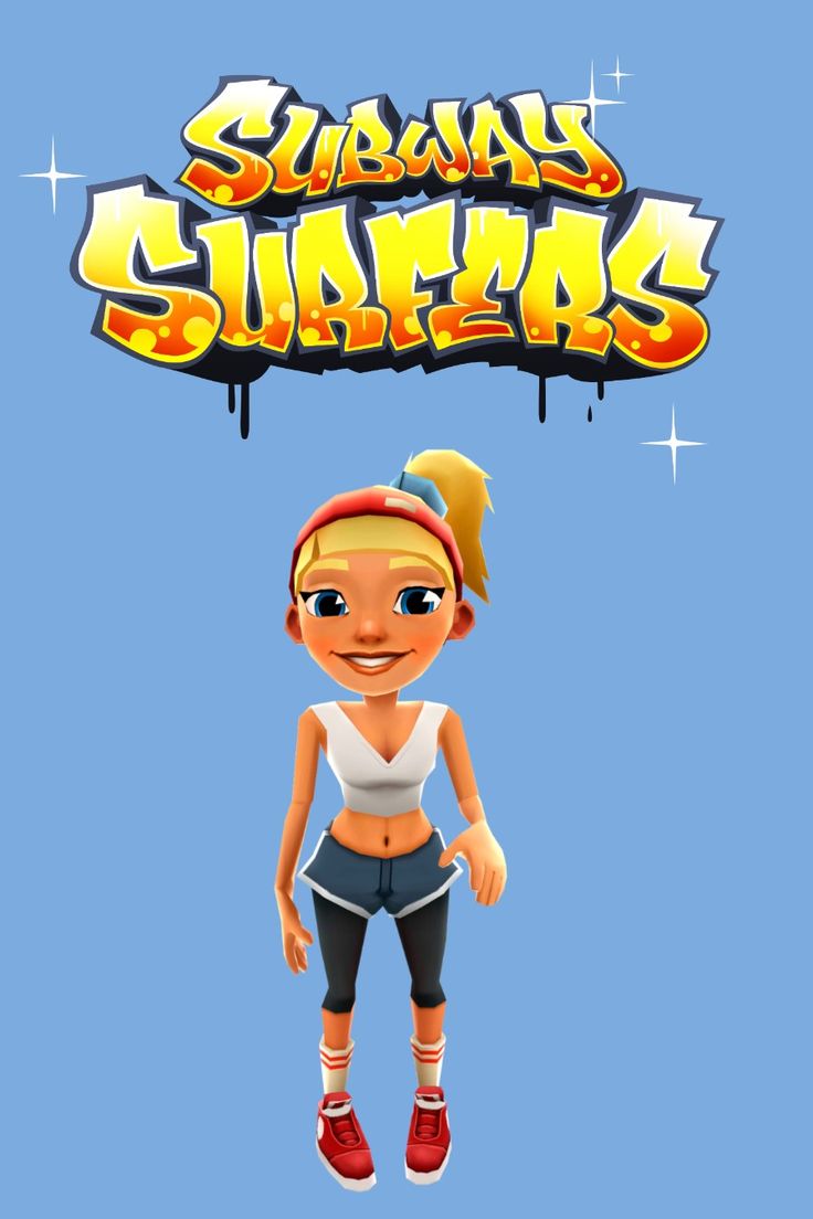 a cartoon character with the words subway surfers on it