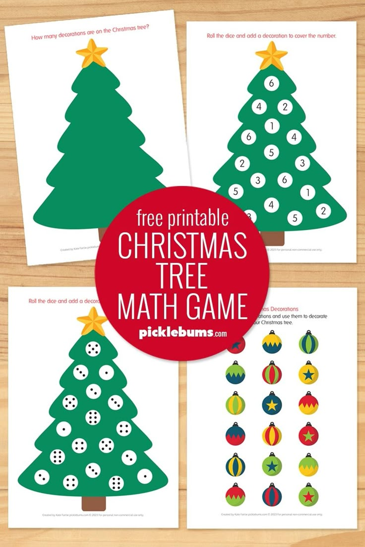 printable christmas tree math game for kids