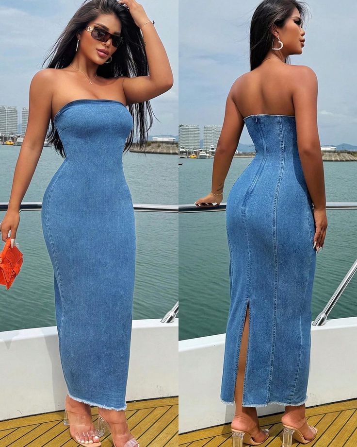 ✨Pre-order only, XS(6) - XL(16)✨ Corset Gowns, Jeans Gown, Smart Casual Women Outfits, Strapless Denim Dress, Chic Dress Classy, Denim Jean Dress, Womens Denim Dress, Classy Dress Outfits, Classy Casual Outfits