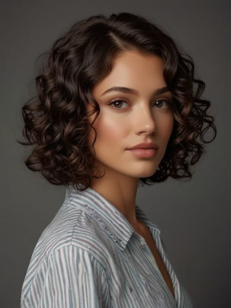 Short Bob Hairstyles Curly Hair, Short Hair Curly Styles For Women, Curly Hair Women Short, Mid Length Haircut For Curly Hair, Chic Curly Bob, Short Curly Hair Side Part, Short Curly Hair Hairstyles Ideas, Bob Cut For Curly Hair, Short Cut Curly Hair