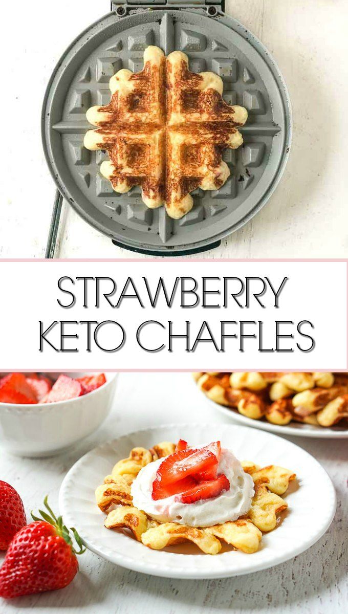 strawberry keto waffles with whipped cream and strawberries