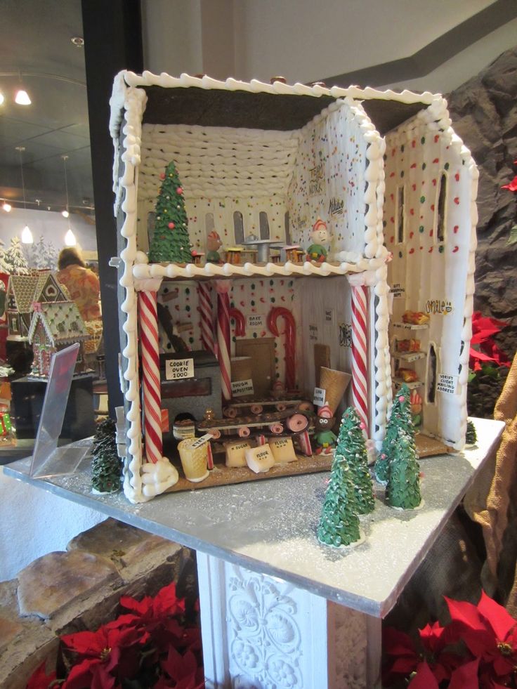 a gingerbread house on display in a store