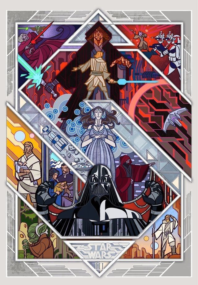 star wars collage with characters in the background