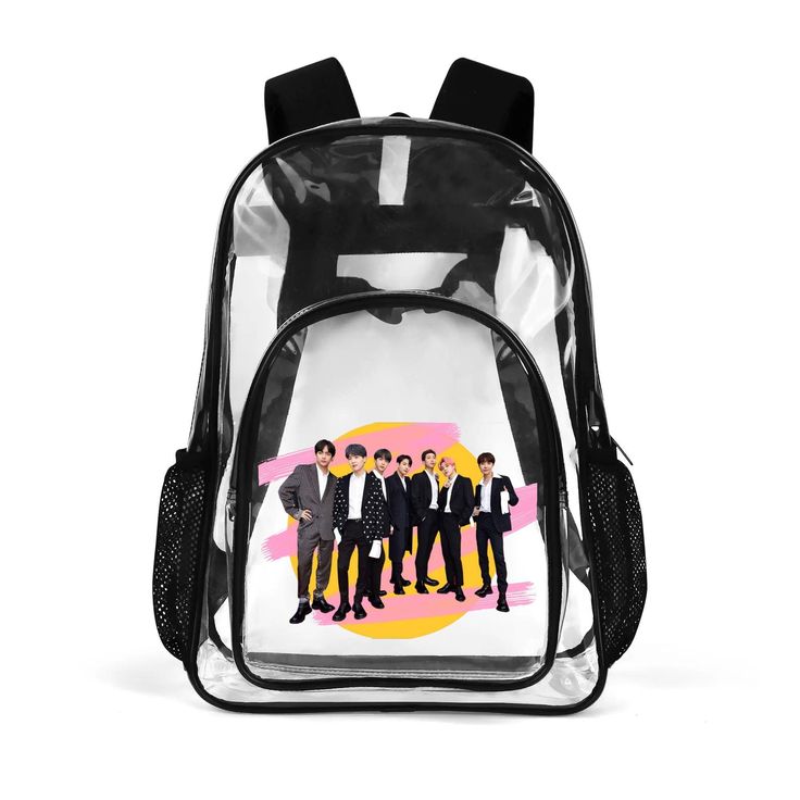 Free shipping! Introducing the Ultimate BTS Character Series Themed 17 Inch Heavy Duty PVC Clear Transparent  Bookbags! Attention all ARMYs! Elevate your BTS fandom with our exclusive BTS OT7 themed series of clear, transparent bookbags. Perfect for showing off your love for BTS  while keeping up with the latest trends, these stylish bookbags are a must-have for every dedicated fan. Why You'll Love Our BTS Transparent Bookbags: 1. Iconic BTS Custom Series: Each bookbag features the unique and vibrant BTS OT7 series, including RM, Jin, JHope, Suga, Jimin, V and JK,  making it a statement piece that lets you carry a piece of BTS wherever you go. Show off your favorite group's emblem with pride and style! 2. Premium Quality & Durability: Crafted from high-quality, transparent, thick and odorl Trendy Clear Backpack For School, Trendy Clear Backpack For Back To School, Clear Bag For Back To School, Clear School Bag For Back To School, Clear Bags For Back To School, Casual Clear Backpack For School, Korean Bag, Clear Backpack, Bts Ot7