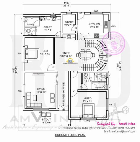 the floor plan for a house with three bedroom and an attached kitchen area, which is also