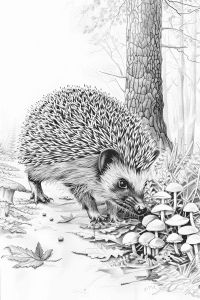 a drawing of a hedgehog in the woods