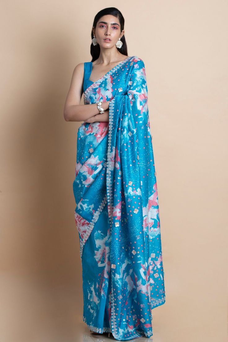 Saksham & Neharicka-Blue Printed & Embroidered Saree-INDIASPOPUP.COM Blue Slub Silk Traditional Bollywood Wear, Blue Dola Silk Pre-draped Saree For Eid, Blue Dola Silk Pre-draped Saree With Pallu, Blue Slub Silk Traditional Wear For Festive Occasions, Designer Blue Tissue Silk Pre-draped Saree, Blue Slub Silk Sets For Festive Occasions, Blue Tissue Silk Pre-draped Designer Saree, Blue Tissue Silk Pre-draped Saree For Designer Wear, Festive Blue Slub Silk Traditional Wear