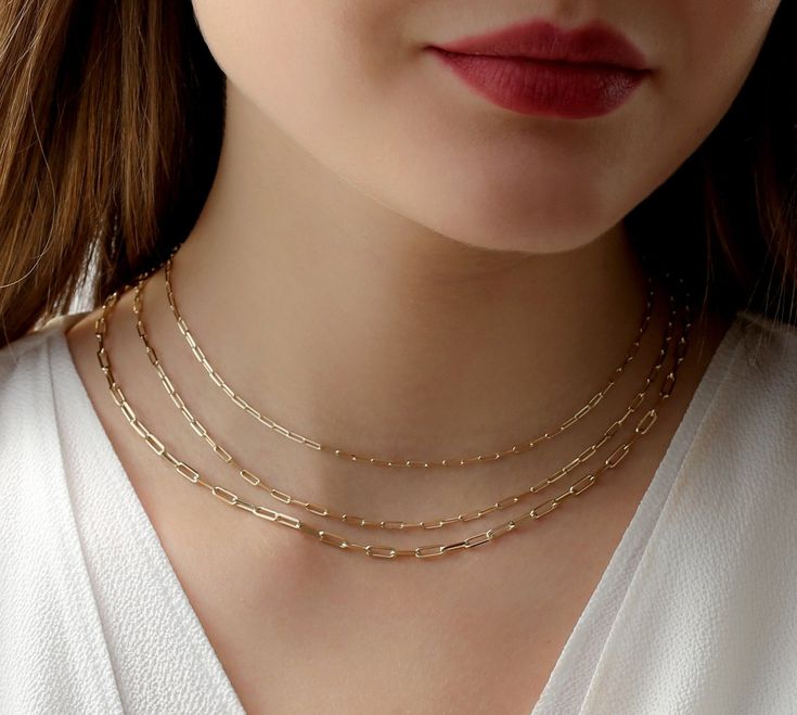 Solid Gold Paper Clip Chain Necklace / Solid Gold Paper Clip Chain / Gold Chain For Charm / Layering Chain / Gold Paper Clip Chain Choker Wear it with charm or by itself for layering. ⁕⁕ Handmade ⁕⁕ Solid Gold ⁕⁕ Chain Width : 1.7mm - 2.10mm - 2.8mm ⁕⁕ High-End Polish Available 14K Solid Yellow Gold Worldwide DHL shipping is now available 1-3 business days If you choose standard USPS shipping, it will take approximately 10-21 business days NOW USING ITALIAN TRIGGER LOBSTER CLASPS Available 14K W Fine Jewelry Cable Chain Necklace For Gift, Fine Jewelry Paperclip Chain Link Necklace, Fine Jewelry Paperclip Chain Necklace, Fine Jewelry Link Chain Necklace As Gift, Fine Jewelry Link Chain Necklace For Gift, Paperclip Chain Link Jewelry For Jewelry Making, Fine Jewelry Paperclip Chain, Paperclip Link Chain For Jewelry Making, Fine Jewelry Chain Link Necklace As Gift