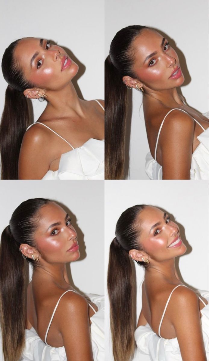 Sleek Ponytail Brunette, Slick Back Ponytail Going Out, Ponytail Hairstyles Night Out, Ponytail Pictures Instagram, Slick Back Hairstyles Going Out, Slick Back Poney, Brunette Slicked Back Hair, Slick Back Hair Down Wedding, Slick Back Hairstyles Aesthetic