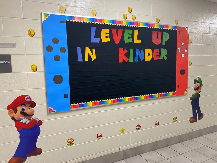 an image of a classroom with mario and luigi on the wall next to each other