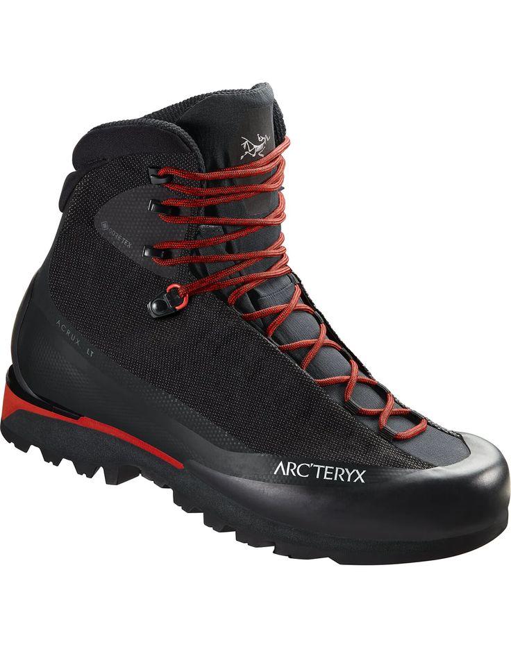 Acrux LT GTX Boot Black/Helios Black Hiking Boots For Climbing, Black Round Toe Hiking Boots For Climbing, Black Waterproof Boots For Climbing, Black Gore-tex Waterproof Boots For Climbing, Black Lace-up Hiking Boots For Climbing, Black Hiking Boots With Vibram Sole For Climbing, Functional Black Hiking Boots For Climbing, Functional Climbing Boots With Vibram Sole, Gore Tex Boots