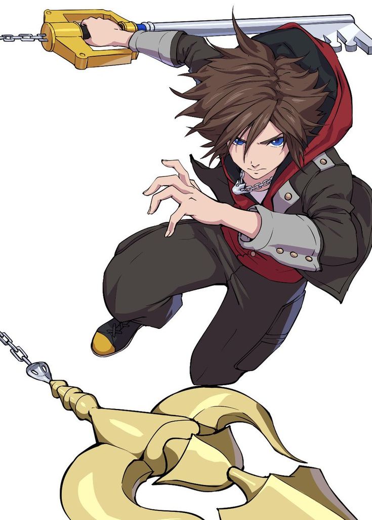 an anime character holding onto a chain