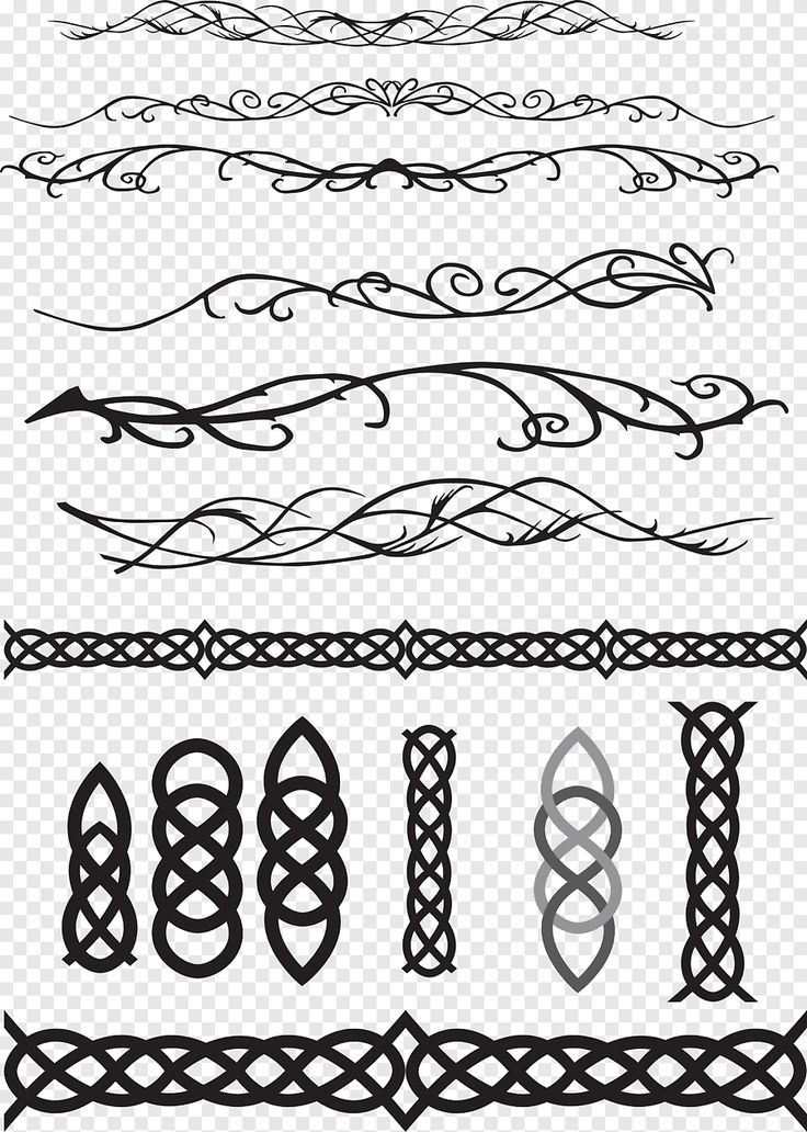 a set of decorative borders and dividers in black on a transparent background png