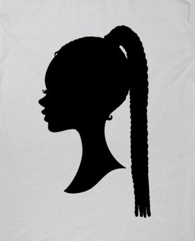 the silhouette of a woman's head with braids