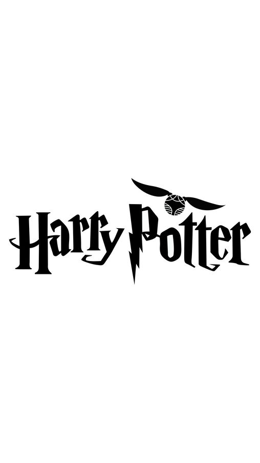 the harry potter logo is shown in black and white, with an owl flying over it