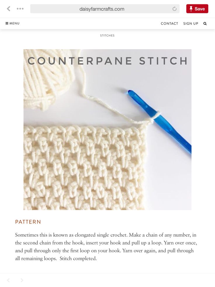 an image of a crochet pattern with the words, counterpane stitch